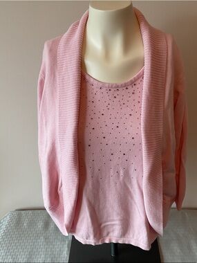 TanJay Pink Rhinestone Knit Fooler Sweater